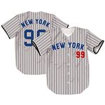 TIFIYA New York 99 Stripes Printed Baseball Jersey NY Baseball Team Short Sleeve Button Down Hip Hop Tee Shirts for Young Men Women T050-Grey-S