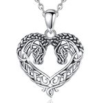 Vito Sterling Silver Horse Heart Necklace for Women, Viking Celtic Knot Horse Pendant Graduation Jewelry Gift for Friends Girls Daughter, 18 Inch Silver Chain