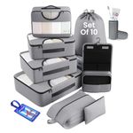 OCEANEVO Set of 10 Packing Cubes with Luggage Tag and Toothbrush Holder, Travel Organizer Bags for Luggage, Suitcase Storage for Clothes, Shoes, and Lingerie | Model 2.0 – Grey