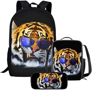 Cumagical 3D Animal Tiger Print Lightweight Backpack Bookbags Outdoor Travel Laptop Daypack 3 Pieces Set With Lunch Bag, Pencil Bag, 3d Animal Tiger a, Color, Sling Backpacks