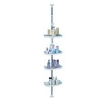 Baoyouni Bathroom Tension Pole Corner Shower Caddy, Telescopic Shower Storage Rack Organizer, 4 Tier Adjustable Rectangle Shelves - Ivory