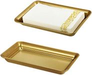 Vintage Farmhouse Decor Metal Vanity Tray(2 Pack),Countertop Guest Hand Towel Storage Organizer Tray Dispenser, Sturdy Holder for Perfume,Cosmetics, Jewelry, Makeup Bathroom Organizer（Gold）