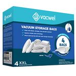 Vacwel Vacuum Storage Bags 4-Pack XXL - Jumbo Space Saver for Clothes – Sealer XL Comforters, Bedding and Blanket Ziplock Sealed 4x (47x35in)