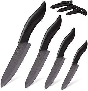 Updated Version Ceramic Knife Set 4-Piece with Sheaths (Includes 3" Paring Knife, 4" Fruit Knife, 5" Utility Knife, 6" Chef Knife) for Home Kitchen(Black)