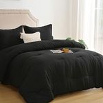 All Season Comforter Set 3 Pieces, California King Comforter+2 Pillow Shams with Corner Tabs -Quilted Down Alternative Bedding Comforter Set - Ultra-Soft - Premium 2100 Series (California King, Black)