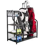 Snail Golf Bag Garage Storage Organizer Extra Large Size Rack Stand Holder Fits 2 Bags and Other Golfing Equipment Accessories, Metal Black Club for Shed Basement, 37.6''L x 15.8''W x 34.3''H
