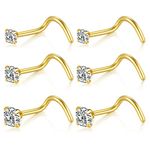 Briana Williams Gold Nose Studs Screw Nose Studs for Women Surgical Stainless Steel Corkscrew Nose Rings Nose Piercing Stud 1.5mm Nose Nostril Piercing Jewelry 20 Gauge