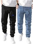 GORGLITTER Boy's Cargo Pants 2 Piece Elastic Waist Hiking Pants Joggers with Pockets Black and Blue 14 Years