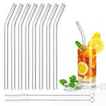 DONQL 8 Pcs Glass Straws Reusable Glass Straw Drinking Straws with 20cm Length Eco Friendly with 2 Cleaning Brushes Transparent Clear Straws Perfect for Milk Coffee Coctail (Curved)