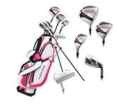 Aspire X1 Ladies Womens Complete Right Handed Golf Clubs Set includes Driver, Fairway, Hybrid, 6-PW Irons, Putter, Stand Bag, 3 H/C's Cherry Pink Petite Size for Ladies 5'3" and below!