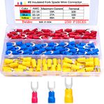 Twidec/250PCS Insulated Fork Spade Wire Connector 22-16/16-14/12-10 Gauge #8 Quick Splice Crimp U-Type Terminal Connectors Assortment Kit N-021-250PCS