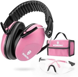 Noise Cancelling Headphones Kids, NRR 25dB Noise Reduction Safety, Kids Ear Protection Ear Muffs Set come with Safety Glasses & Tools Bag for Study Concentration Shooting Range DIY Firewokrs, Pink