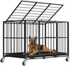 48 Inch Heavy Duty Dog Crate Steel Escape Proof, Indoor Double Door High Anxiety Cage, Removable Tray, Kennel with Wheels,XL XXL