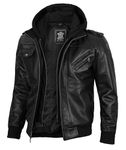 Black Hooded Bomber Jacket For Men - Mens Leather Jacket With Hood | [1100162] Black Edinburgh, S