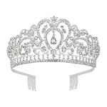 Girls Crystal Tiara with Comb Women Princess Headband Gift for Carnival Headdress Fancy Dress Costume Wedding Crown Prom Birthday Cake Topper Pageant Christmas Hair Accessories Lady Queen Present