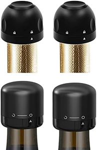 DUNLAGUE Champagne Stopper & Wine stoppers, 4 Pack Reusable Wine Corks Plastic & Silicone,Twist Top Wine Sealer, Compact Wine Stopper Leak Proof and Keeps Wine Fresh For Easy Storage, Black