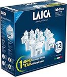 LAICA Bi-Flux Water Filter Cartridges 12 Pack (1 Years Supply), Preserves Mineral Salts While Reducing Chlorine & Heavy Metals & Reduces Hardness in Tap Water, Filters for Water Jugs