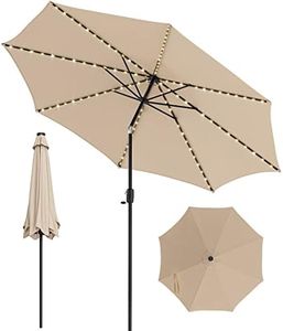 TANGZON 3M Garden Parasol Umbrella, Tilting Patio Umbrella with 112 Solar Powered LED Lights & Crank Handle, Outdoor 8-Rib Market Parasol Sun Shade for Beach Poolside Balcony (Beige)