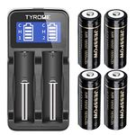 18500 Rechargeable Batteries with Charger, JESSPOW IMR 18500 Rechargeable Li-ion Battery 1600mAh 3.7V with Button Top for Flashlight, Solar Garden Light (4 Pack)