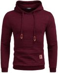 COOFANDY Men's Hoodie Hipster Gym Long Sleeve Work Jumper Drawstring Checked Jacquard Pullover Hoodies, wine red, XL