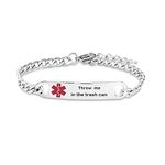 Luluadorn Medical Alert Bracelet Emergency First Aid Throw Me in The Trash Can Adjustable Stainless Steel Chain Bracelets