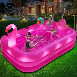 Inflatable Pool with Lights, Solar Flamingo Swimming Pool for Kids,Adults Inflatable Blow up Pool, Large Kiddie Pool,Durable Thickened Kids Pool for Backyard,Outdoor,100"X63"X20"-Bright Pink