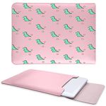 Cute Dinosaur Stars Laptop Sleeve Case for MacBook Pro 15"/MacBook Pro 16",Soft Leather MacBook Bag Can be Used as Mouse Pad and Laptop Desk Pad for Women Girl,Pink