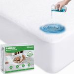 Gogreen Bamboo Rayon Waterproof Mattress Protector, Stretchable Queen Mattress Protector Fit up to 16", Super Soft Mattress Cover Queen Size Bed Mattress Protector, Breathable Bed Cover White