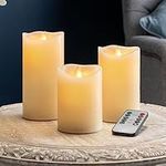 CHRISTOW 3 x Flickering Flameless LED Candles, Real Wax, Battery Powered Mood Lights, Remote Control with Timer & Brightness Function