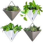 LaLaGreen Wall Planters - 4 Pack, 12 Inch Large Self Watering White and Gray Mixed Color Geometric Indoor Vertical Garden Plant Wall Hanging Flower Vase Vessel with Black Metal Hanger Modern Stylish