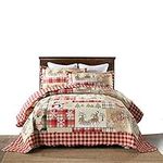 MarCielo 3 Piece Christmas Quilt Set, Rustic Lodge Deer Quilt Bedspread Throw Blanket Lightweight Bedspread Coverlet Comforter Set BY010 (Queen)