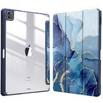 FINTIE Hybrid Case Compatible with iPad Pro 12.9 inch (2022/2021/2020/2018, 6th/5th/4th/3rd Generation) - Shockproof Clear Back Cover with Pencil Holder, Auto Wake/Sleep, Ocean Marble