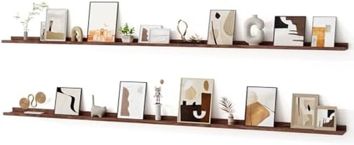 Floating Picture Ledge Shelves for Wall Set of 2, 95 Inches Picture Ledge Shelf with Long Large Nursery Book Shelf for Toys Storage Kids Bookshelf Wall Mounted Living Room Bedroom Decor Frames, Walnut