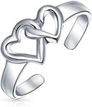 Personalized Romantic Midi Mid Finger Double Open Interlocking Hearts Toe Ring For Women Teen Polished .925 Silver Sterling Adjustable Custom Engraved