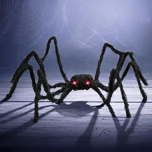 Halloween Spider with Light Up Eyes (LED Lights) - Decorations 4 Ft Hairy Spider Prop with Giant LED Red Eyes - Halloween Decor for Indoor, Outdoor, Golf Cart, Wall - Halloween Door Hanger