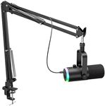 Dynamic Gaming Microphone, USB-C/XLR Podcast Mic with Boom Arm Stand for Recording Streaming Singing, RGB Light, Mute Button, Headphone Monitor for PC, TikTok, YouTube