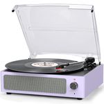 Vinyl Record Player Turntable with Built-in BT Receiver & 2 Stereo Speakers 3 Speed 3 Size Classic Record Player for Entertainment and Home Decoration Auto Stop All-in-one LP Vinyl Players Pure Purple