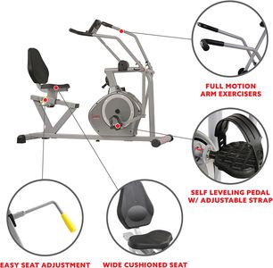 Sunny Health & Fitness Magnetic Recumbent Exercise Bike – 160kg Capacity, Arm Exercisers, Pulse Monitor