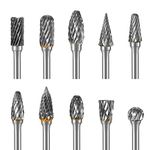 HPMAISON Rotary Burr Set, 10 PCS Double Cut Carbide Carving Bits Set with 1/8" Shank and 1/4" Head Length for DIY, Woodworking, Engraving, Metal Carving, Drilling, Polishing