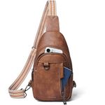 LATMAP Sling Bag for Women Men Leather Small Sling Backpack Daypack Anti Theft Fanny Pack Crossbody Purse Travel,Brown