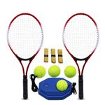 Magicorange Tennis Racket for Teenager, 2 Players, Leisure Tennis Racket Set for Beginners and Professionals, with 4 Tennis Balls, 3 Overgrips, 1 Tennis Bag (Red)