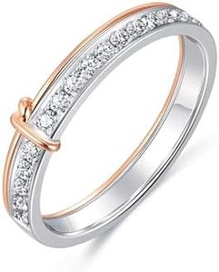 CHOW SANG SANG 18K Solid White & Red Gold PROMESSA Love Knot Diamond Ring for Women (US Size: 5.5, Diameter 16.2mm) 91574R