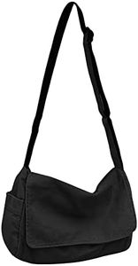 Sac à bandoulière en toile pour homme et femme, grand sac à bandoulière en toile, sac fourre-tout pour l'école, les voyages, le quotidien, Noir