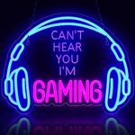 ReyeeInc Gaming Headset Neon Sign, Large Bright and Dimmable Colorful LED Game Headphone Neon Light and USB Powered Lightup Signs for Gamer Zone Video Room Bedroom Wall Art Decor (15.7 * 11.8")