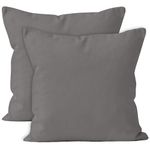 Encasa Cotton Throw Pillow Covers Set of 2 I 20x20 in (50x50 cm) - Grey I No Insert I Plain Square Pillowcases I Machine Washable | Indoor Use Only