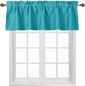 DWCN Turquoise Valance Curtains for Kitchen Pod Pocket Blackout Valance for Living Room/Basement 52 x 18 inch Long Solid Window Valance, 1 Panel