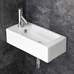 Clickbasin Wall Mounted White Ceramic Bathroom Sink Narrow Cloakroom Basin Left Hand 500mm X 245mm Lucca