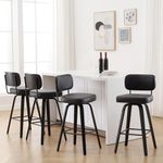 Bekrvio Swivel Bar Height Stools Set of 4, Upholstered Faux Leather Barstools with Back, 29" Seat Height Tall Bar Stools for Kitchen Counter, Black Wood Frame, Black