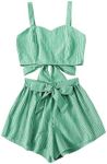 SweatyRocks Women's 2 Piece Outfits Summer Sleeveless Tie Back Crop Cami Top and Shorts Set Green Medium
