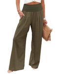 CHICZONE Womens Wide Leg Trousers Ladies Elastic High Waist Long Palazzo Pants Plus Size Linen Fall Winter Baggy Flowy Trendy Work Trousers Army X-Large